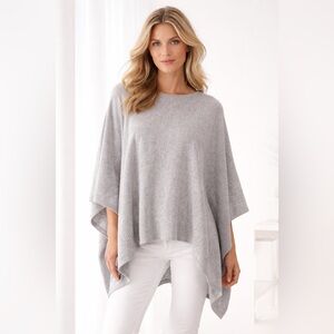 Beryll 100% Cashmere Gray Poncho Wrap One Size Luxe Layer